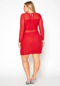 Plus Size Mesh Contrast Long Sleeve Mini Dress -Asoph Sales Shop 2019619 110 2