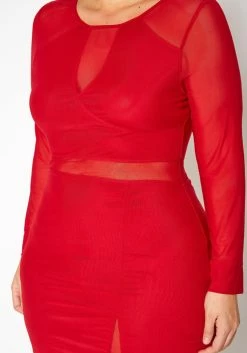 Plus Size Mesh Contrast Long Sleeve Mini Dress -Asoph Sales Shop 2019619 110 4