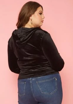 Plus Size Velvet Zip Front Hooded Sweater -Asoph Sales Shop 2019632 001 3