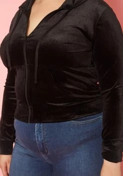 Plus Size Velvet Zip Front Hooded Sweater -Asoph Sales Shop 2019632 001 4