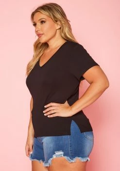 Plus Size V Neck Short Sleeve Top -Asoph Sales Shop 2019642 001 3