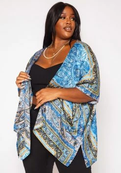 Plus Size Paisley Print Kimono Cardigan