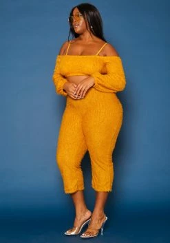 Plus Size Fuzzy Knit Crop Top & Capri Pants Set 7 Plus Size Fuzzy Knit Crop Top & Capri Pants Set -Asoph Sales Shop 2019657 159 2