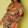 Plus Size Marble Pattern Tie Front Mini Dress