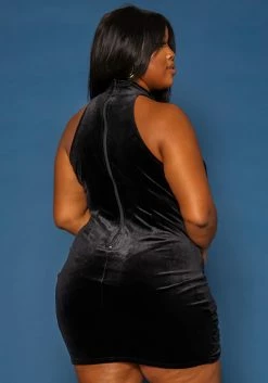 Plus Size Velvet Mesh Contrast Bodycon Mini Dress 8 Plus Size Velvet Mesh Contrast Bodycon Mini Dress -Asoph Sales Shop 2019686 001 2