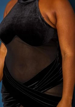 Plus Size Velvet Mesh Contrast Bodycon Mini Dress 9 Plus Size Velvet Mesh Contrast Bodycon Mini Dress -Asoph Sales Shop 2019686 001 4