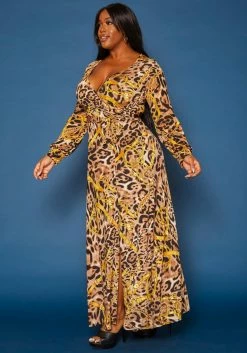 Plus Size Chainlink Leopard Print Fit & Flare Maxi Dress -Asoph Sales Shop 2019702 001 2