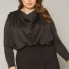 Plus Size Cowl Neck Long Sleeve Blouse