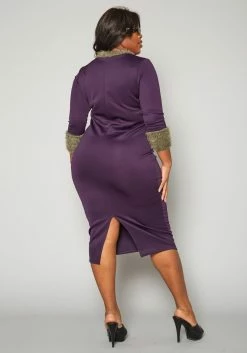 Plus Size Fuzzy Knit Trim Midi Dress -Asoph Sales Shop 2019778 001 3