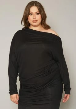 Plus Size Asymmetric Cold Shoulder Long Sleeve Top