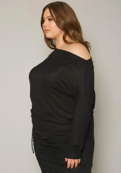 Plus Size Asymmetric Cold Shoulder Long Sleeve Top -Asoph Sales Shop 2019863 001 2