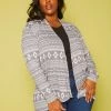 Plus Size Aztec Pattern Open Front Cardigan