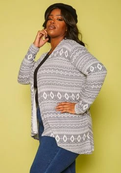 Plus Size Aztec Pattern Open Front Cardigan -Asoph Sales Shop 2019865 001 2