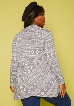 Plus Size Aztec Pattern Open Front Cardigan -Asoph Sales Shop 2019865 001 3