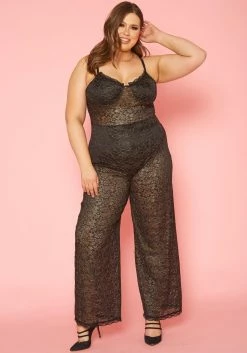 Plus Size Metallic Floral Lace Jumpsuit