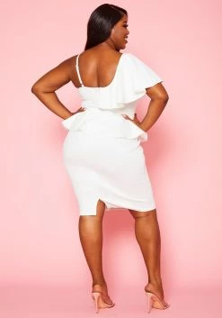 Plus Size Ruffle Hem One Sleeve Mini Dress -Asoph Sales Shop 2019870 001 5