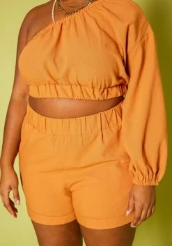 Plus Size One Sleeve Crop Top & Shorts Set -Asoph Sales Shop 2019874 001 4