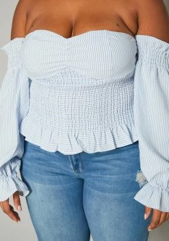 Plus Size Stripe Print Off Shoulder Smocked Top -Asoph Sales Shop 2019875 001 4