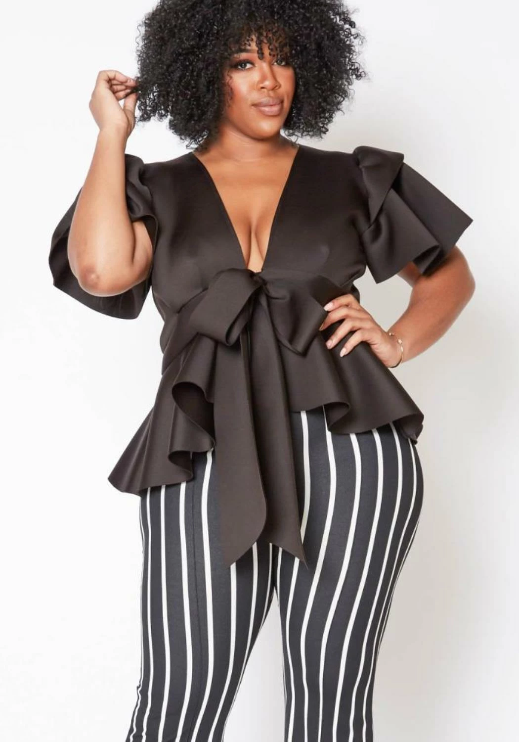 Plus Size Tie Front Ruffle Peplum Blouse 2 Plus Size Tie Front Ruffle Peplum Blouse - Image 2