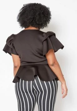 Plus Size Tie Front Ruffle Peplum Blouse 8 Plus Size Tie Front Ruffle Peplum Blouse -Asoph Sales Shop 2019877 003 4