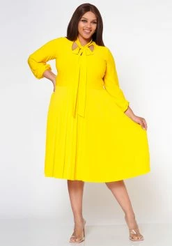 Plus Size Bow Collar Pleated Fit & Flare Dress -Asoph Sales Shop 2019881 005 2