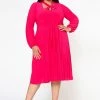 Plus Size Bow Collar Pleated Fit & Flare Dress