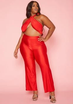 Plus Size Halter Neck Flare Jumpsuit