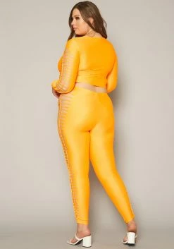 Plus Size Slit Hem Crop Top & Leggings Set -Asoph Sales Shop 2019904 001 3