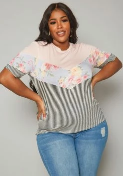 Plus Size Multi Print Short Sleeve Shirt