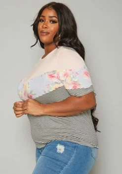 Plus Size Multi Print Short Sleeve Shirt -Asoph Sales Shop 2019941 001 2