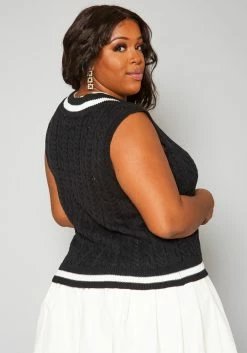 Plus Size Cable Knit Varsity Top -Asoph Sales Shop 2019945 001 3