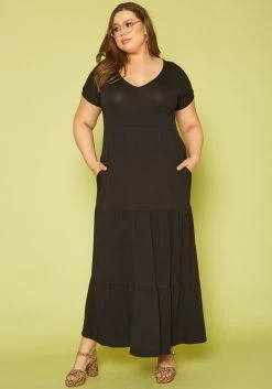 Plus Size Short Sleeve Flare Maxi Dress