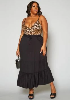 Plus Size Tiered Flare Maxi Skirt