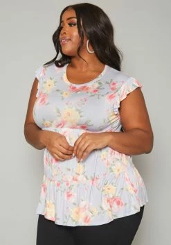 Plus Size Floral Print Flare Top -Asoph Sales Shop 2019952 001 2