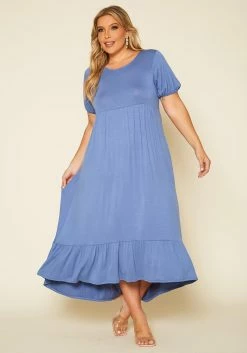 Plus Size Short Sleeve Flare Maxi Dress