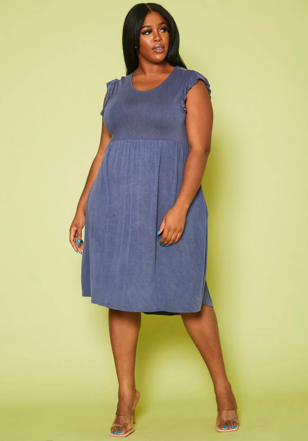 Plus Size Ruffle Sleeve Flare Mini Dress 2 Plus Size Ruffle Sleeve Flare Mini Dress - Image 2