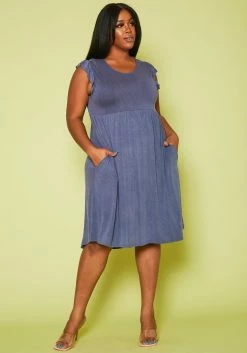 Plus Size Ruffle Sleeve Flare Mini Dress