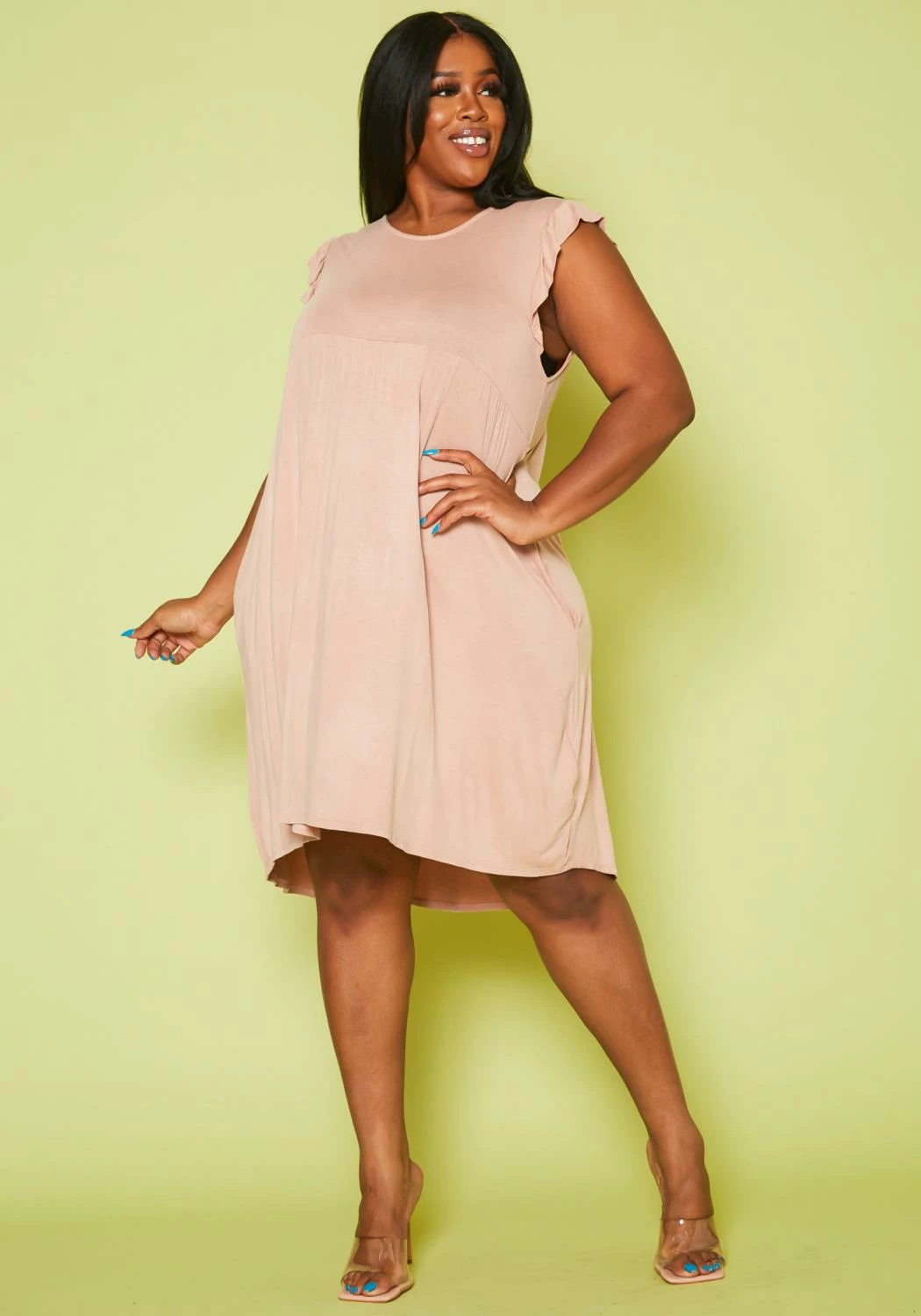 Plus Size Ruffle Sleeve Flare Mini Dress 2 Plus Size Ruffle Sleeve Flare Mini Dress - Image 2