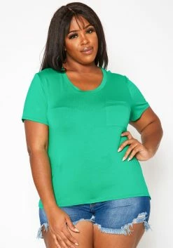 Plus Size Pocket Hem Casual T Shirt