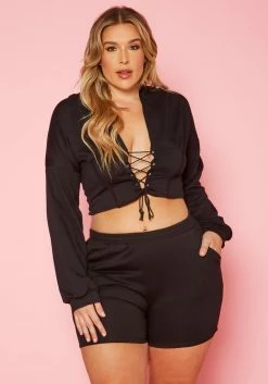 Plus Size Corset Crop Top & Shorts Set