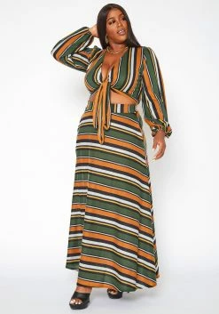 Plus Size Multi Striped Two Piece Set