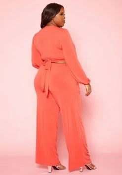 Plus Size Wrap Crop Top & Wide Pants Set -Asoph Sales Shop 2020022 001 3