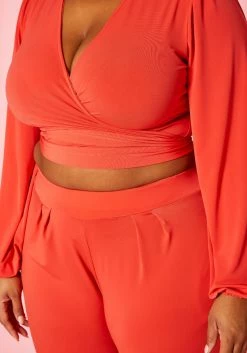 Plus Size Wrap Crop Top & Wide Pants Set -Asoph Sales Shop 2020022 001 4