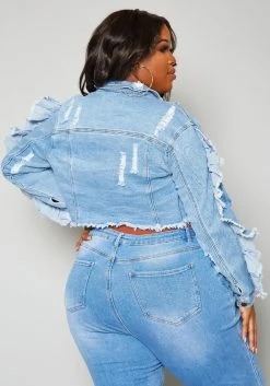 Plus Size Ruffle Trim Denim Jacket -Asoph Sales Shop 2020043 001 3