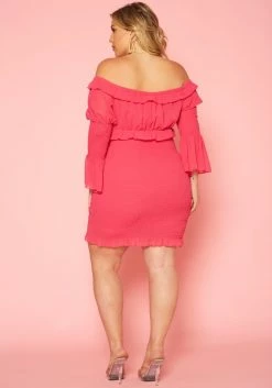Plus Size Smocked Off Shoulder Mini Dress -Asoph Sales Shop 2020099 001 4