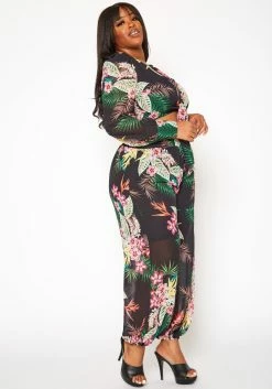 Plus Size Tropical Print Two Piece Set -Asoph Sales Shop 2020148 001 2