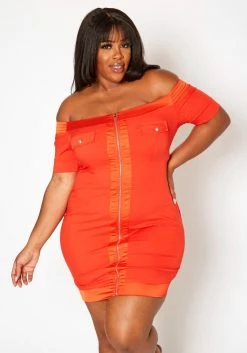 Plus Size Off Shoulder Bodycon Mini Dress