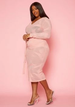 Plus Size Print Mesh Long Sleeve Midi Dress -Asoph Sales Shop 2020183 002 2