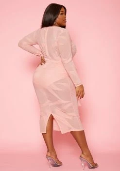 Plus Size Print Mesh Long Sleeve Midi Dress -Asoph Sales Shop 2020183 002 3