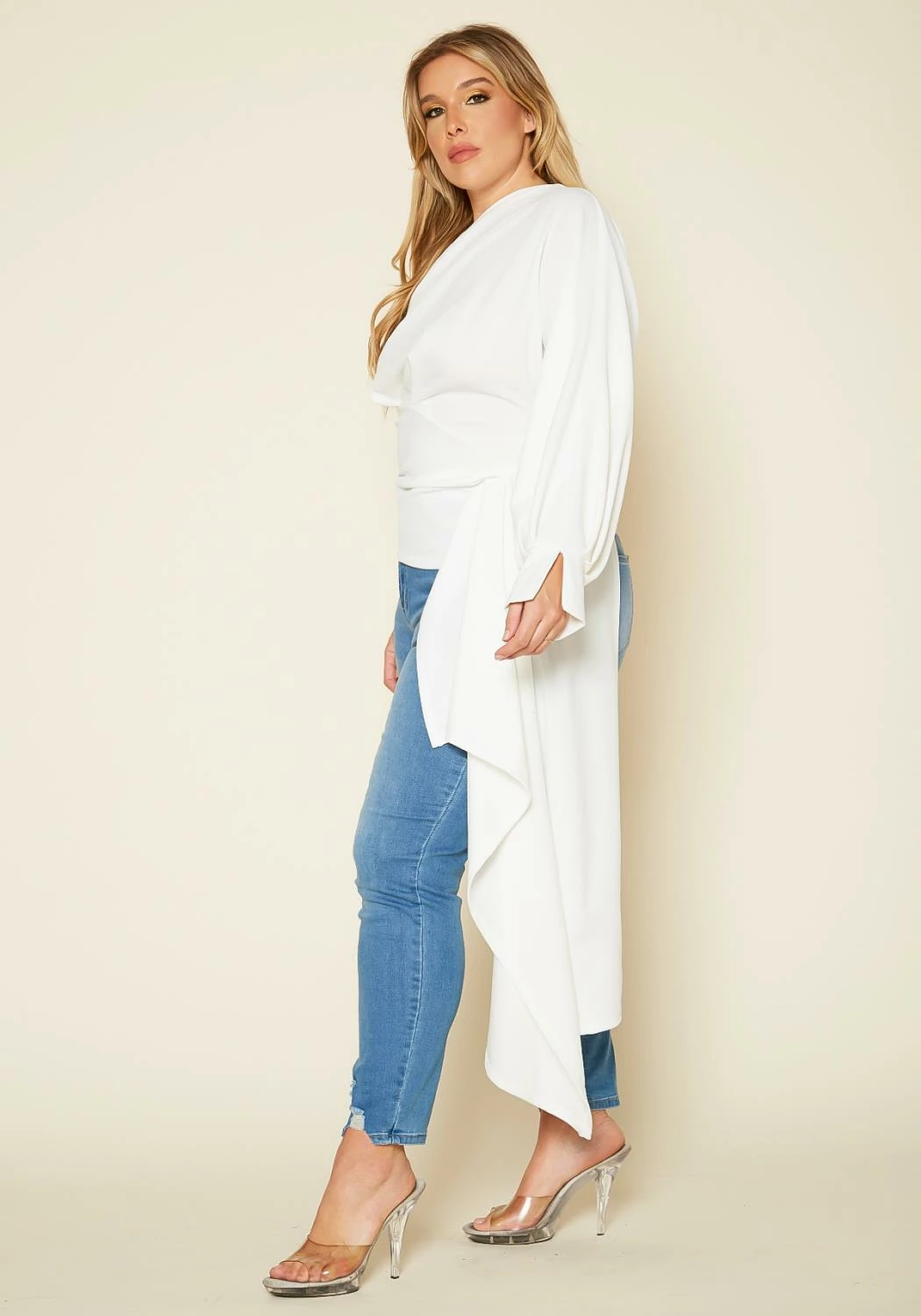 Plus Size One Sleeve Drape Hem Blouse 3 Plus Size One Sleeve Drape Hem Blouse - Image 3